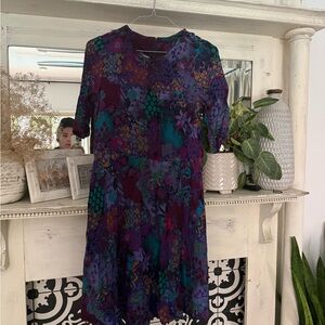 Women's Floral Pattern Purple Teal Short Sleeve Dress
